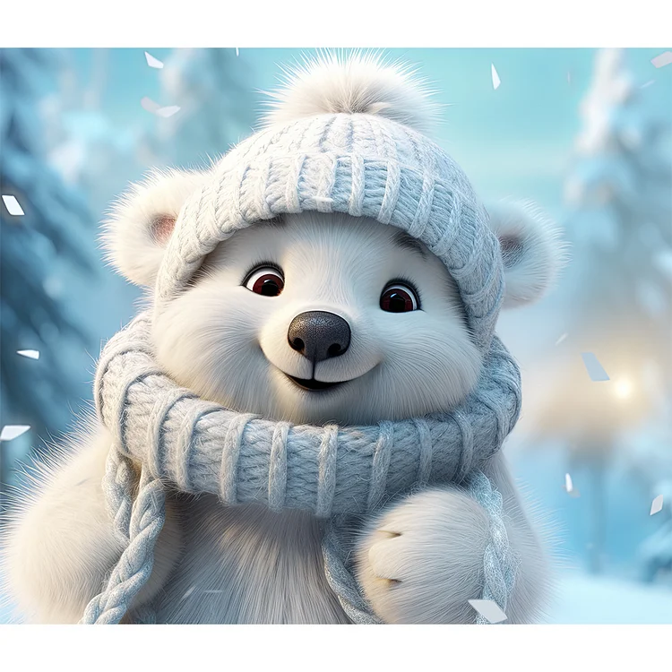 Winter White Bear 35*30CM (Canvas) Full Round Drill Diamond Painting gbfke