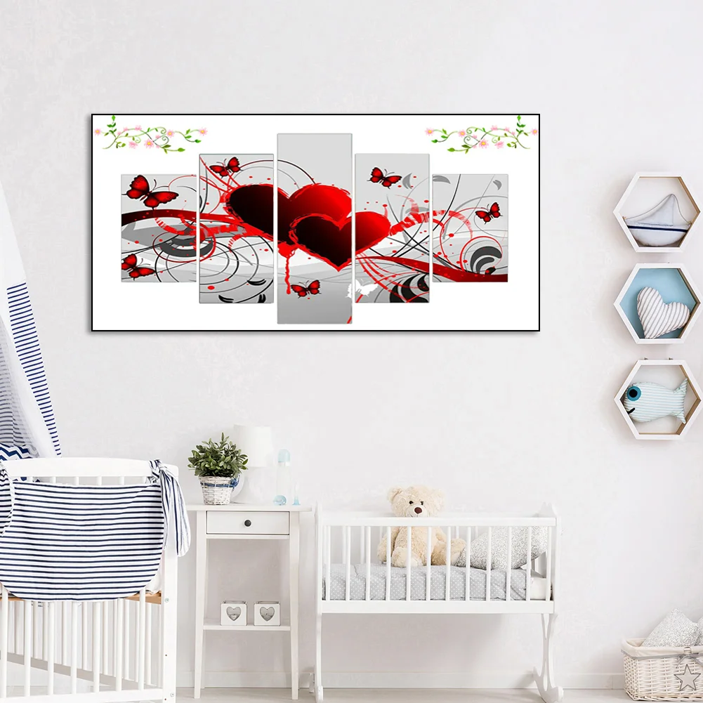 Diamond Painting - Full Round Drill - 5pcs Heart Butterfly(90*45cm)