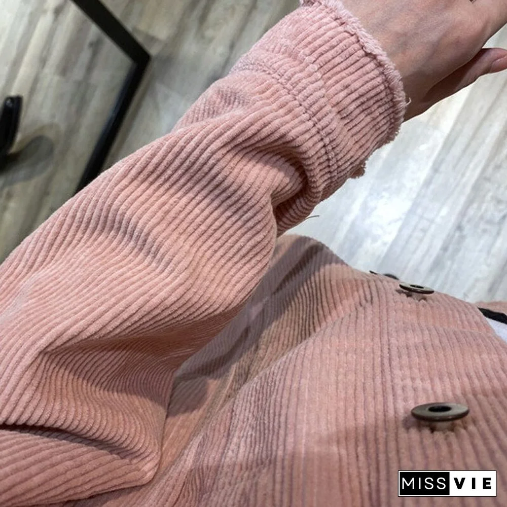 New Women Vintage Green Blue Warm Corduroy Jacket Coat Casual Boyfriend Loose Outwear Tops Female Abrigos Mujer Invierno