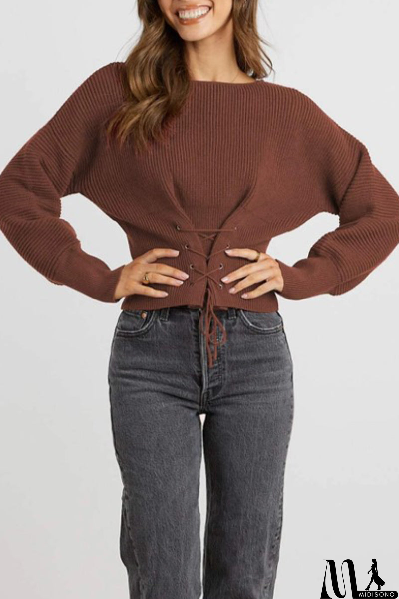 MidiSono - Casual Simplicity Solid Bandage O Neck Tops