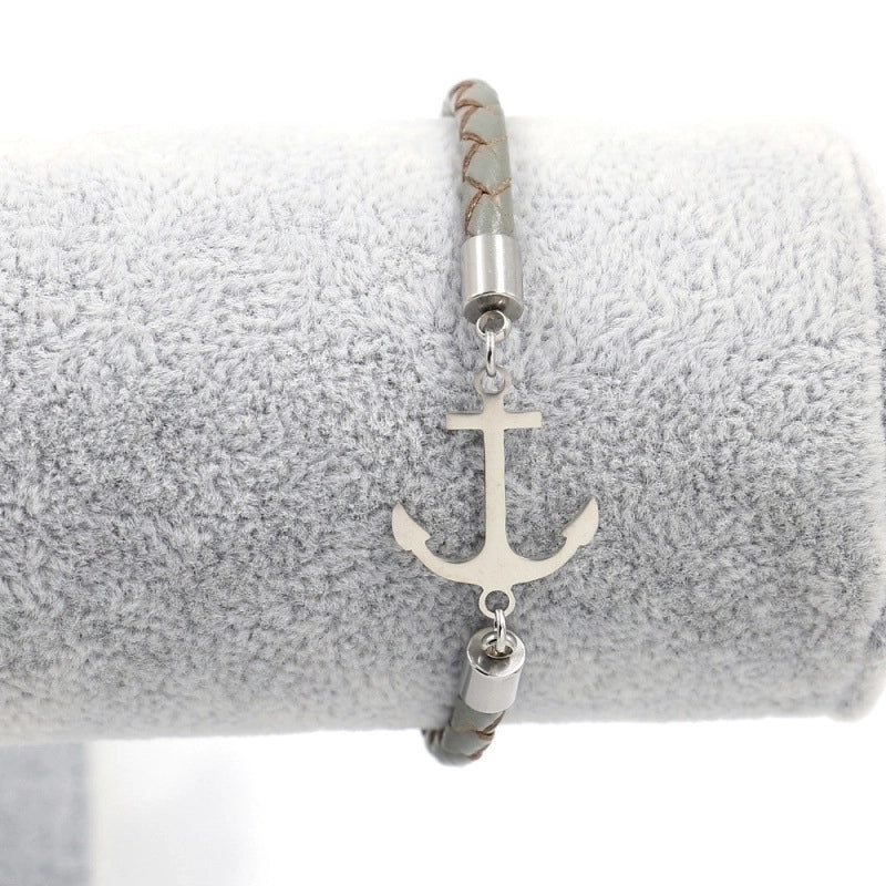 Fashion Anchor Stainless Steel Leather Gold Plated None Bracelets In Bulk