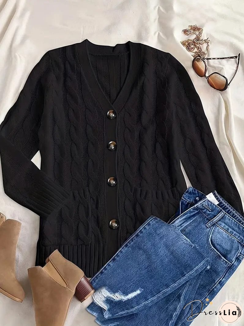 Cozy Cable Knit Button-Front Long Sleeve Cardigan