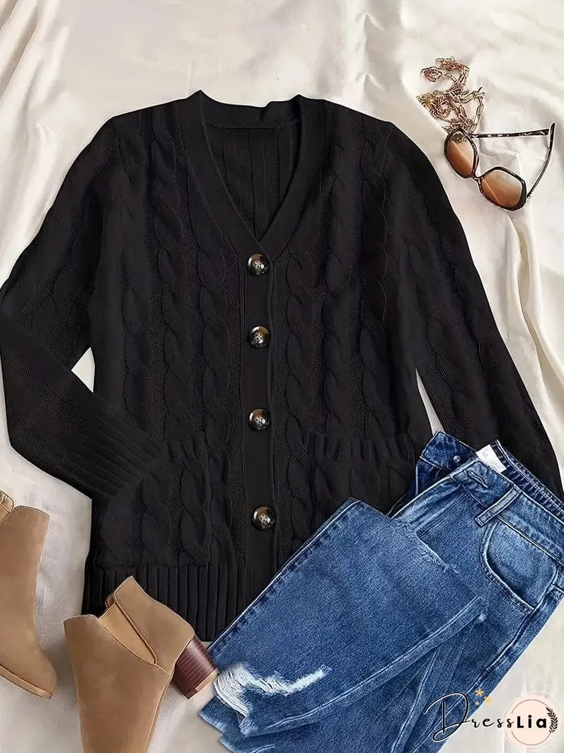 Cozy Cable Knit Button-Front Long Sleeve Cardigan