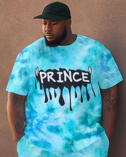 Men's Large Street Retro Prince Hip-Hop Tie-Dye Casual Two-Piece Set