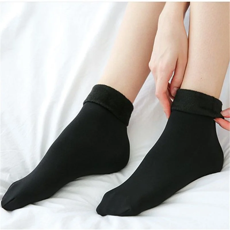 Casual Socks For Women Nylon Plus Velvet Thickening Socks Femme Solid Breathable Elastic Force Lady's Mid Socks Winter