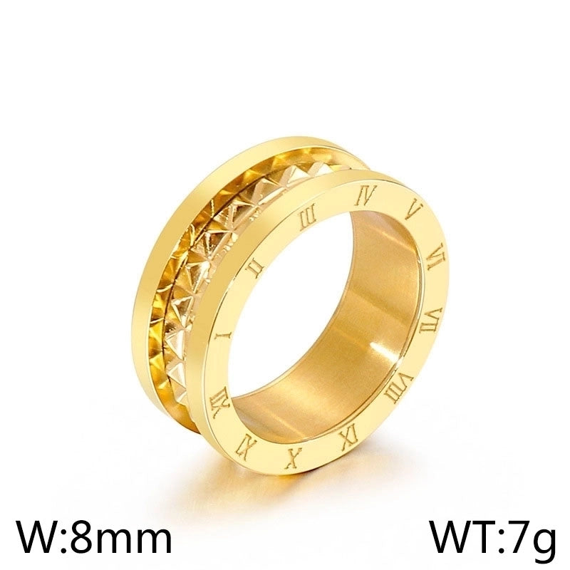Streetwear Roman Numeral Titanium Steel 18K Gold Plated Enamel Rings