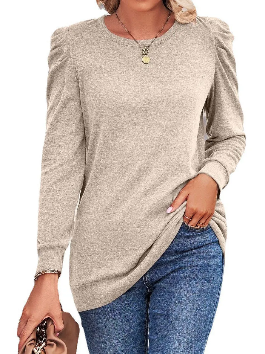 Women's Solid Color Scoop Neck Long Sleeve Top