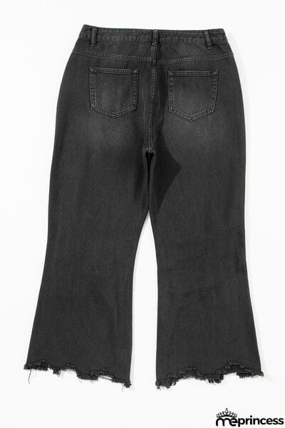 Distressed Raw Hem Jeans with Pockets