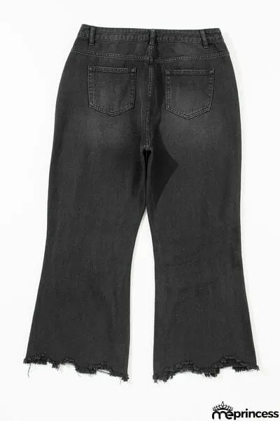 Distressed Raw Hem Jeans with Pockets
