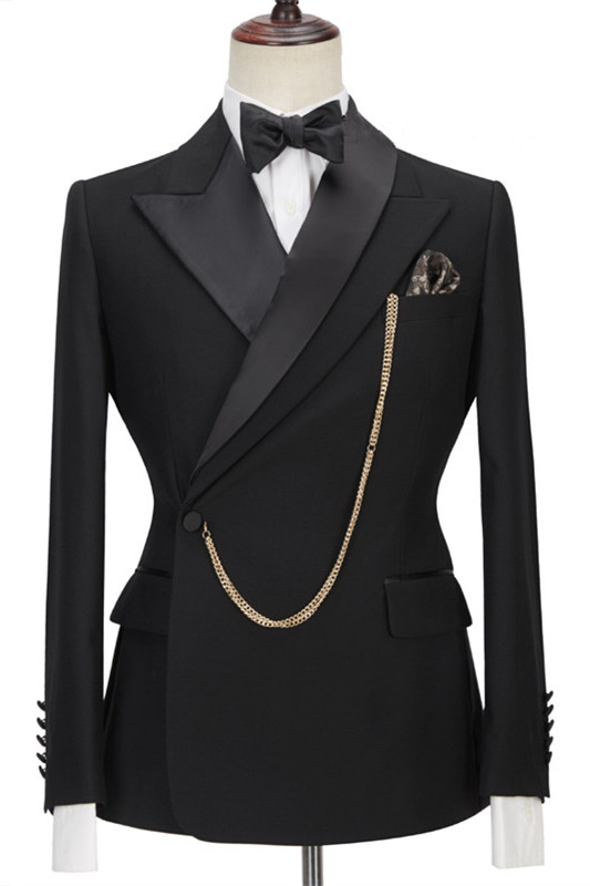 Handsome Wedding Suits For Groom Black With Peaked Lapel - lulusllly