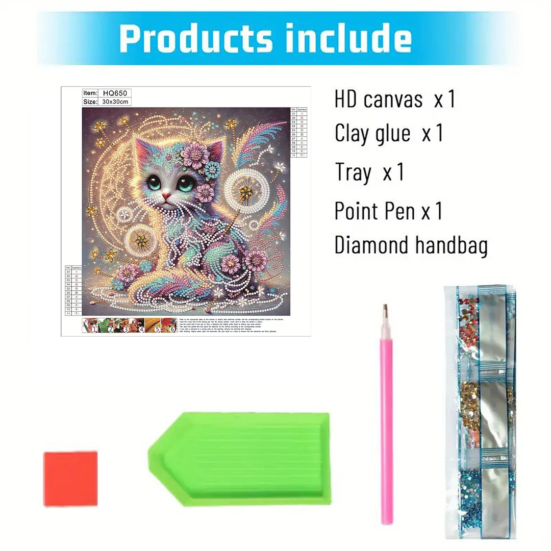 Dandelion Cat - Partial Special Shaped Drill Diamond Painting Kits (Canvas|30*30cm)