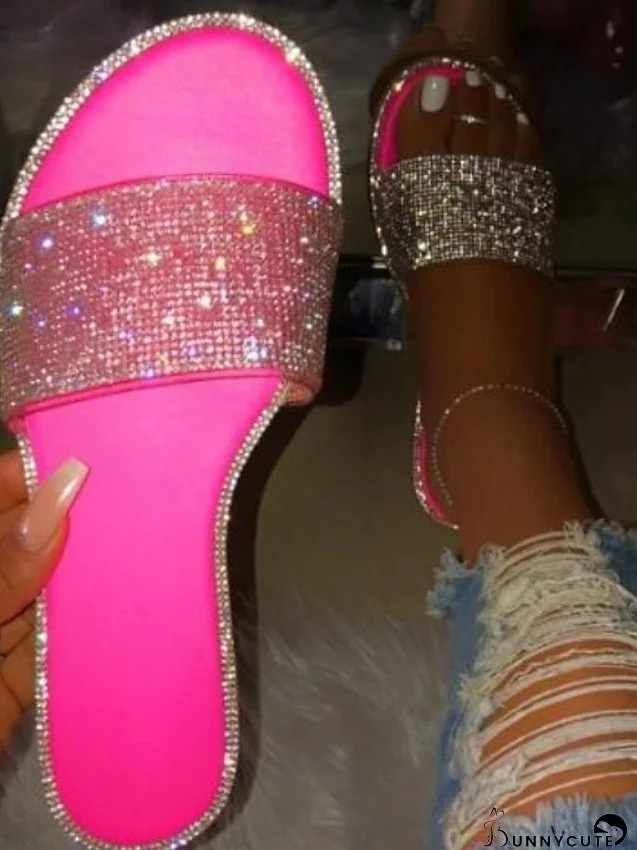 Women's Slippers Boho Bohemia Beach Beach Slippers Daily Beach Summer Rhinestone Flat Heel Open Toe Casual Pu Loafer