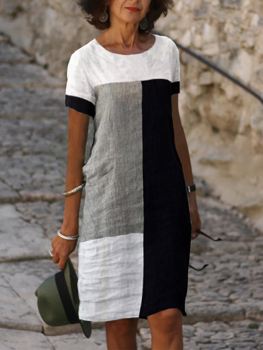 Women's dress splicing contrasting color V-neck dress