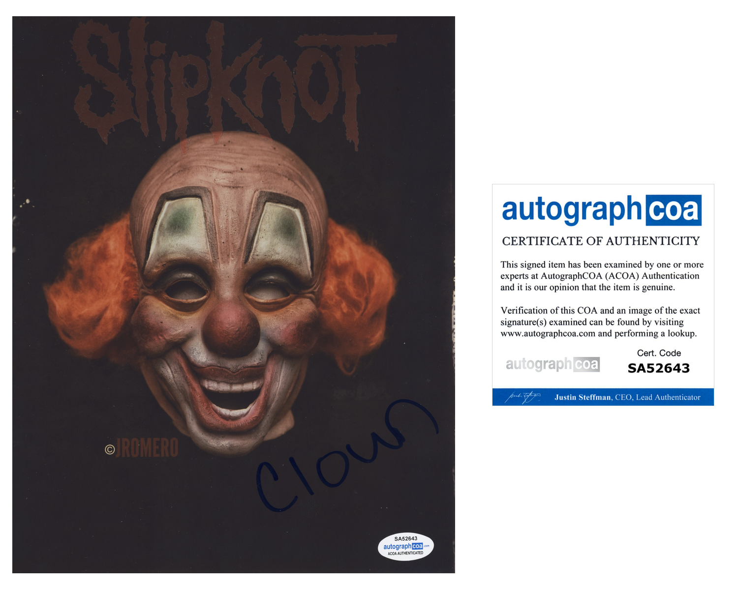 Clown Shawn Crahan Signed Autographed 8x10 Photo Poster painting Slipknot Drummer ACOA COA