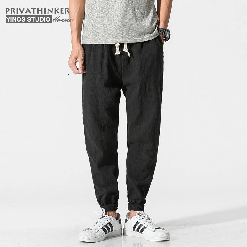 Privathinker Cotton Linen Casual Harem Pants Men Joggers Man Summer Trousers Male Chinese Style Baggy Pants 2021 Harajuku Clothe