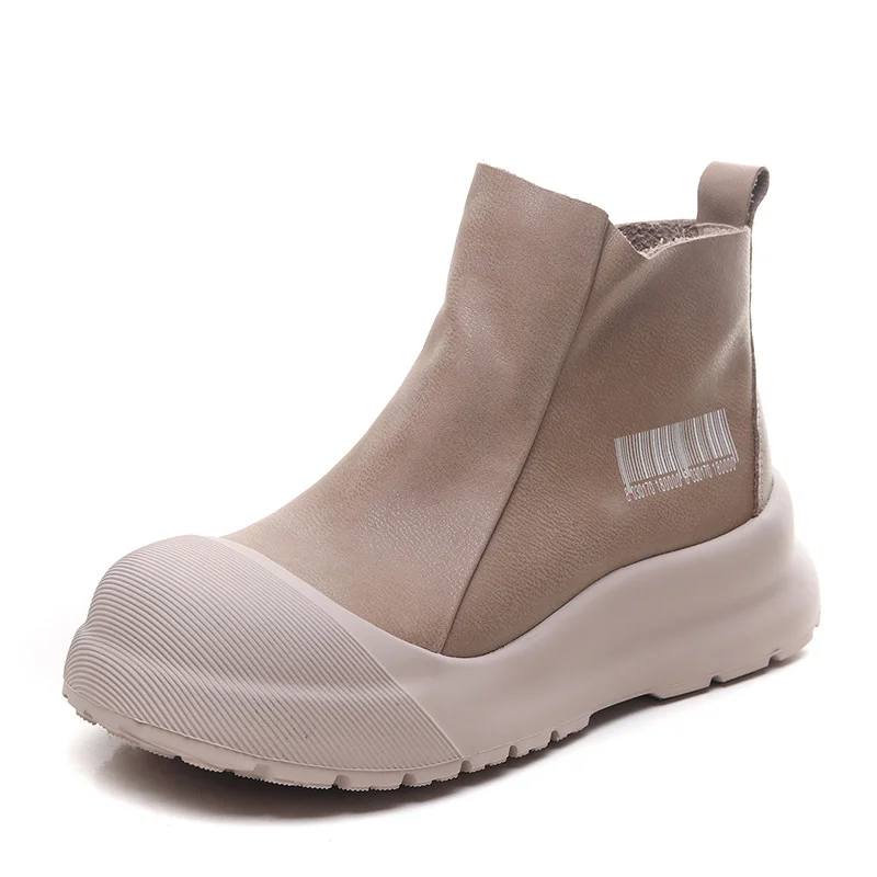 Yyvonne Layer Calfskin Retro Coloring Short Boots Women Autumn And Winter New Leisure Fashion Thick Bottom Increase High Help Boots