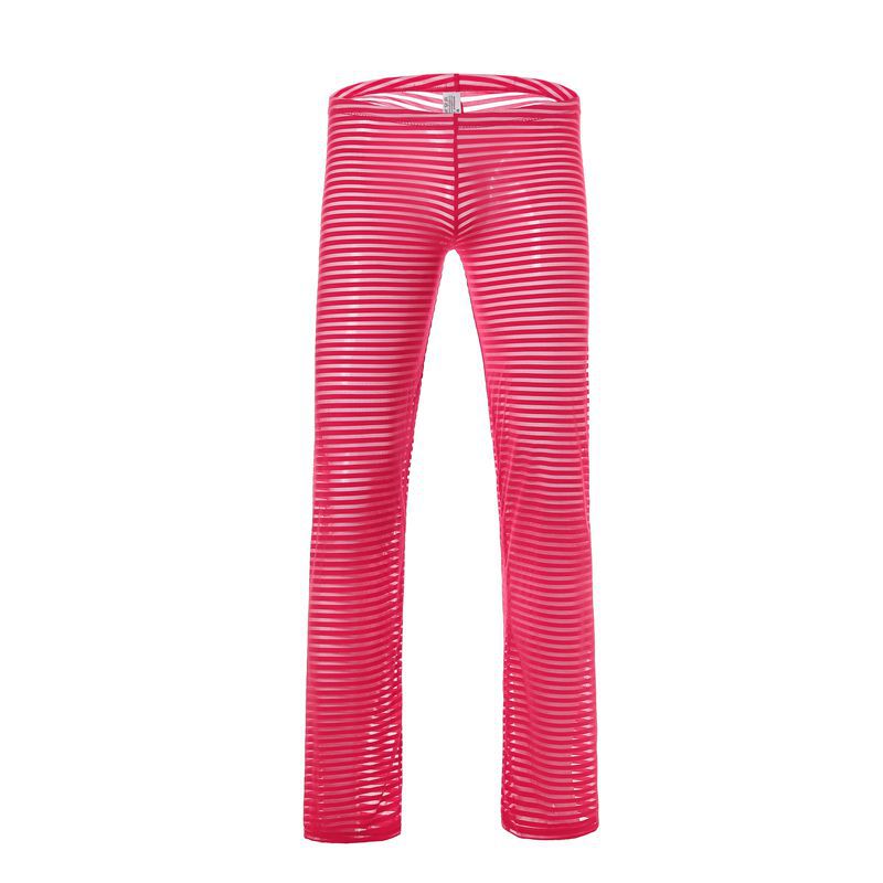 Locodeamos Men Mesh Striped Pants Sexy See Through Home Lounge Pants Gay Male Funny Sheer Long Pajama Bottoms Comfortable Sleep Bottoms