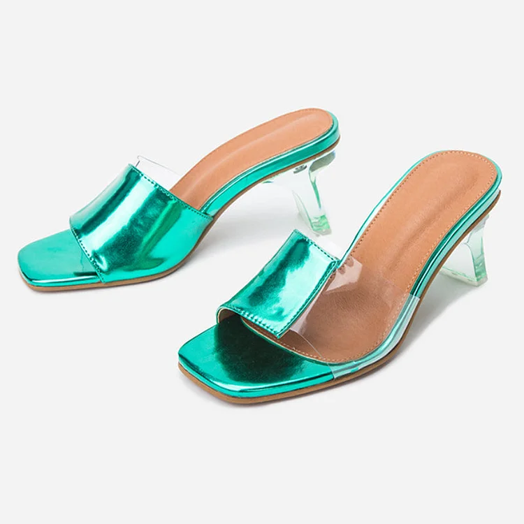 Color Blocking Slippers Crystal Heels Shoes Radinnoo.com
