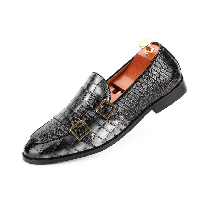 Men's Loafers Leather Double Strap Buckle Monk Slip on Dress Shoes | ARKGET