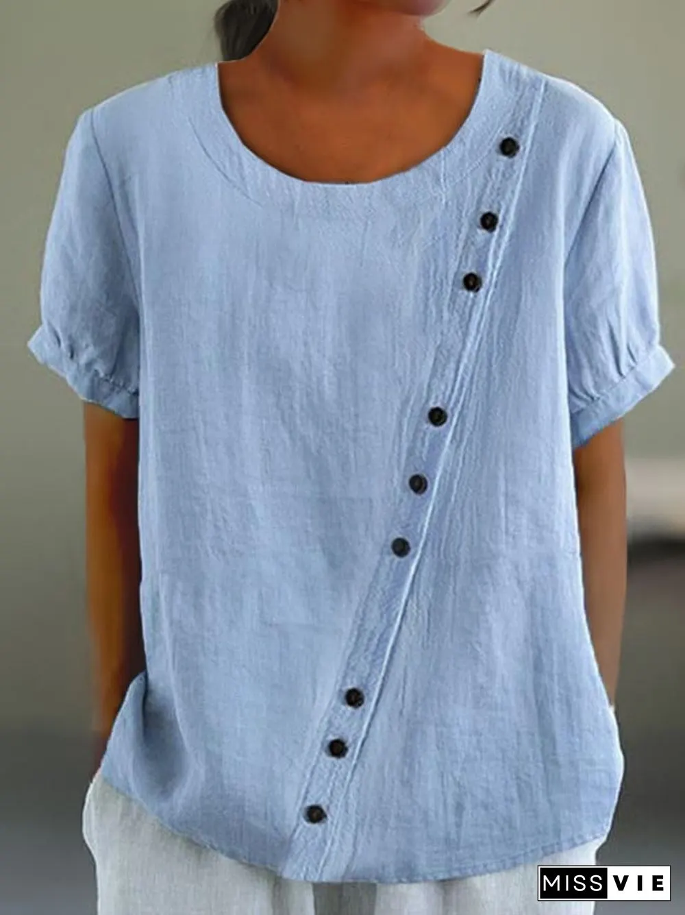 Solid Color Cotton And Linen Top