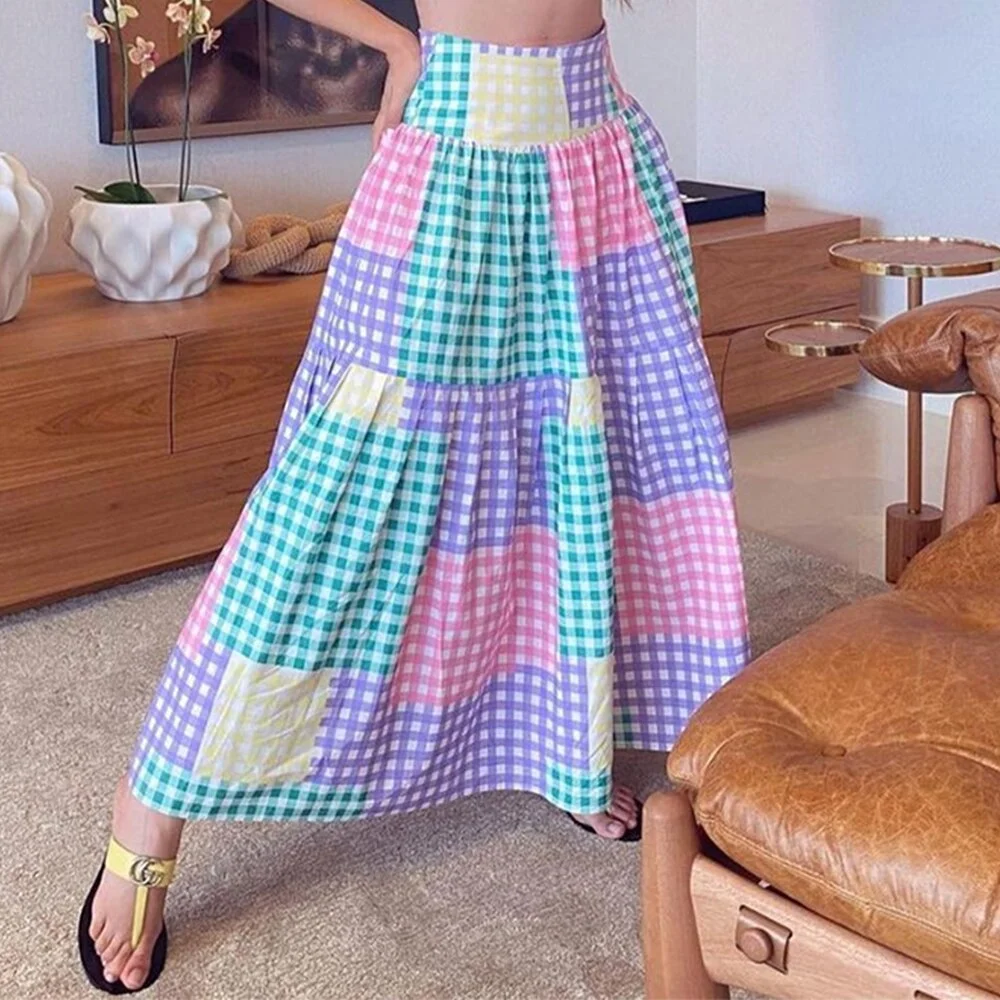 2021 Sexy Colorful Plaid Bikini Set High Waist Swimwear Shoulder Strappy Bathing Suit Beachwear Biquini female