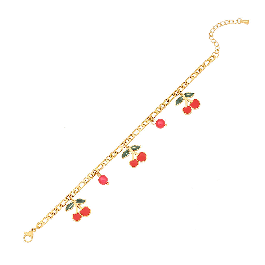 Cute Cherry Pendant Necklace Fashion Stainless Steel Double Chain N1468