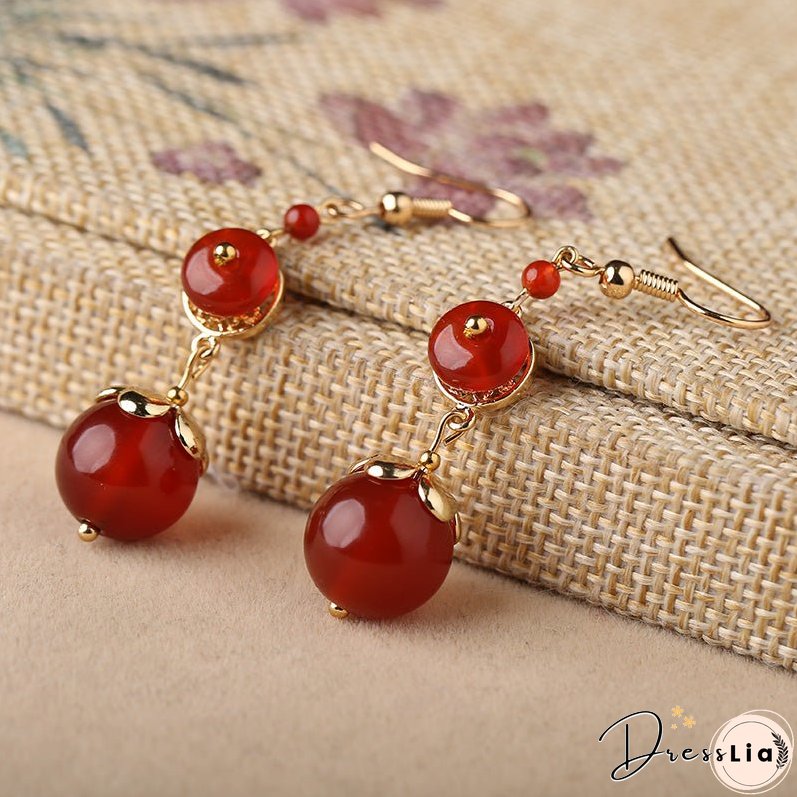 Red Agate Vintage Tibetan Earrings