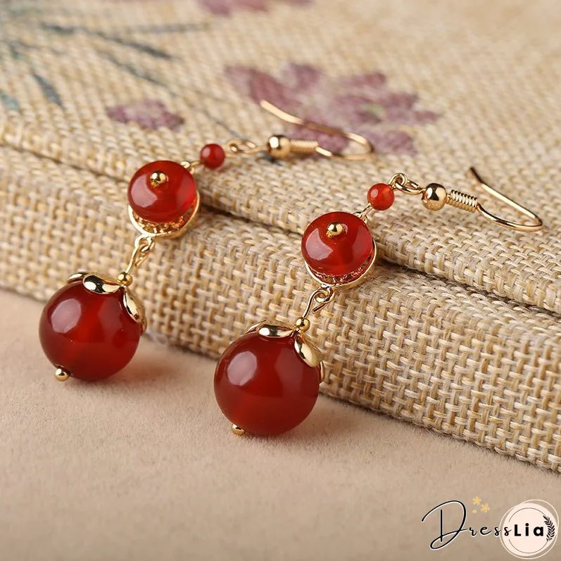 Red Agate Vintage Tibetan Earrings