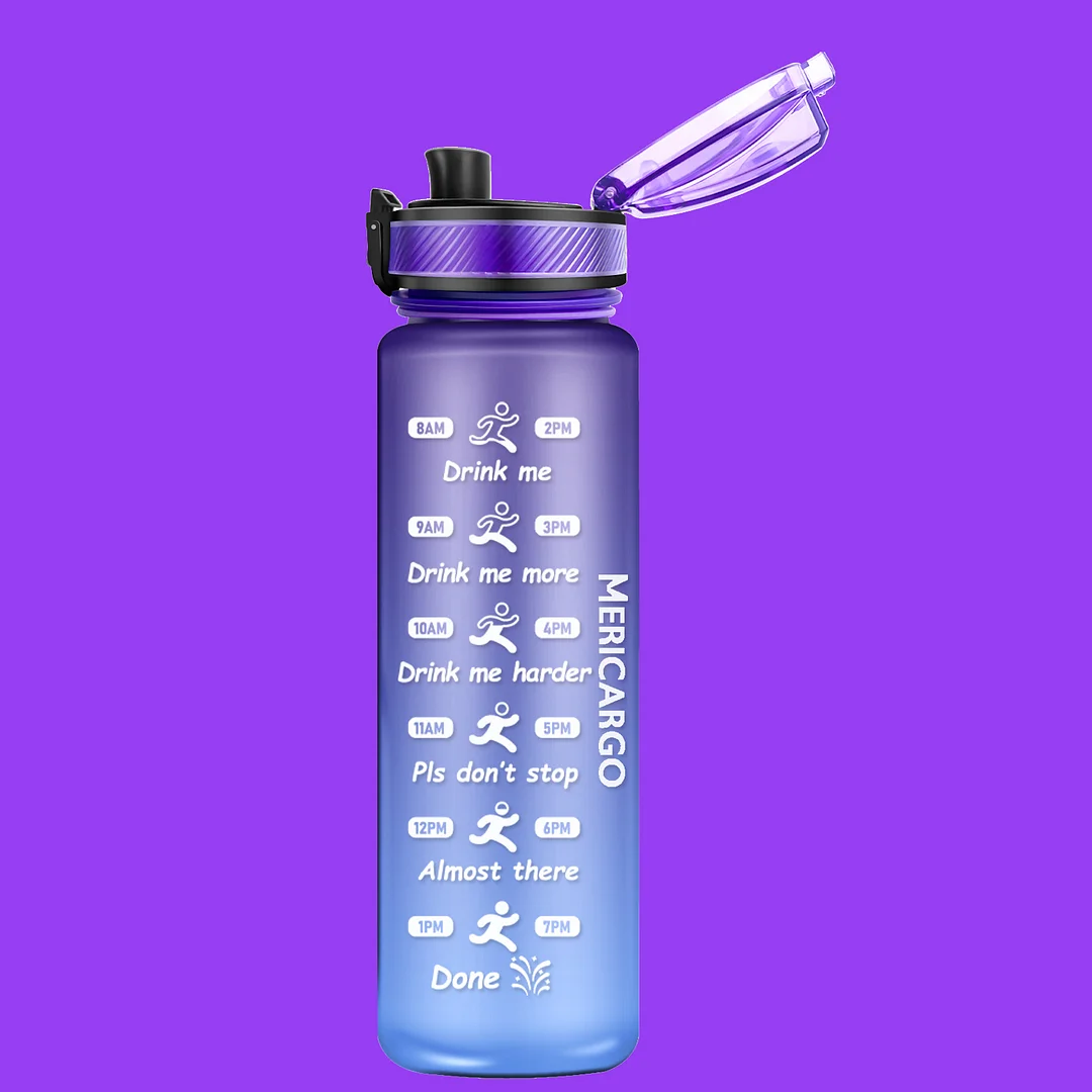 32oz Motivation Water Bottle with Time Marker | Dishwasher Safe Black