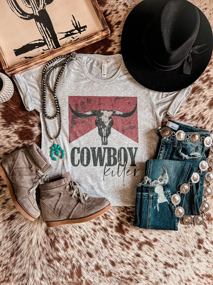 Cowboy Killer Print Womens Cropped Fashion T-Shirt