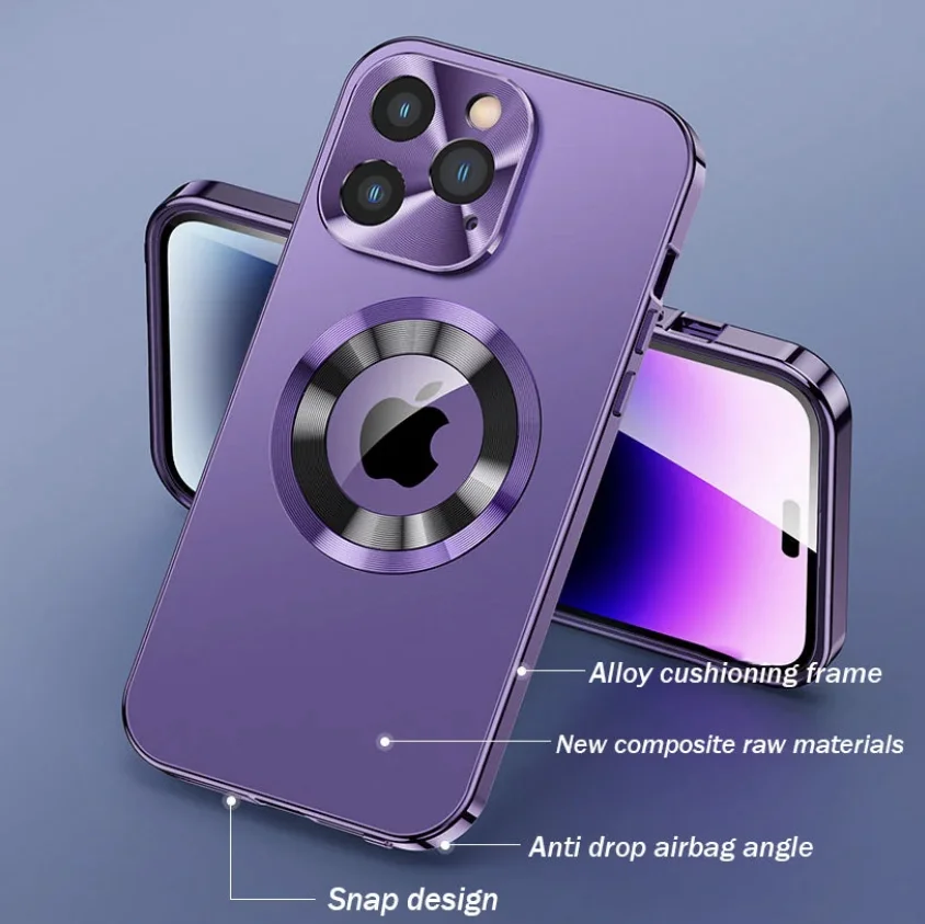 For iPhone 14/15 Series Double-sided Electroplated Glass Magnetic Phone Case