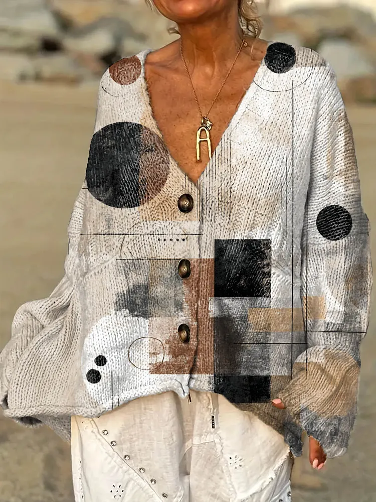 Women's Geometric Pattern Art Print Casual Pullover Sweater