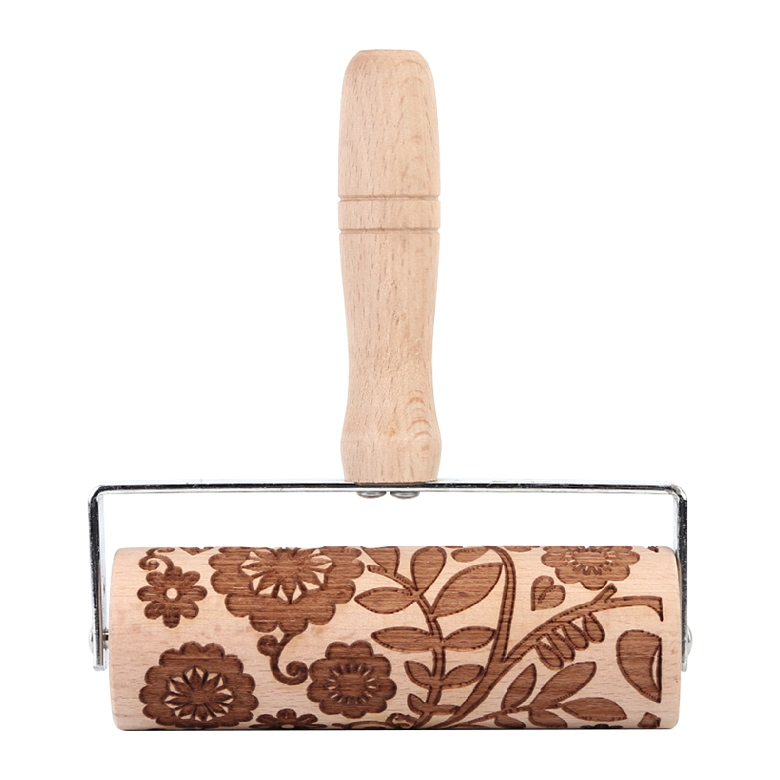 

Christmas Engraved Rolling Pin w/ Carved Flowers Birds Handle Dough Roller, 501 Original