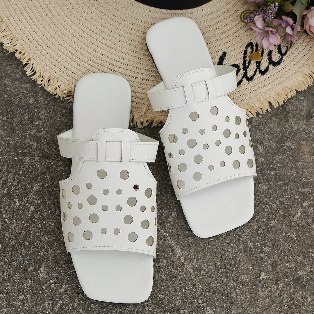 Tanguoant Tanguoant Slippers Female 2024 Summer Pure Color Square Head Hollow Out A Word To Wear Casual Roman Slippers