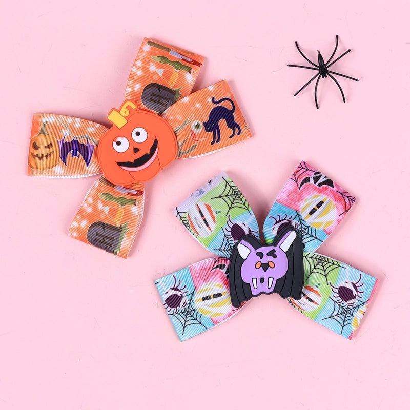 Halloween Cartoon Style Kid’S Printing Pumpkin Bow Knot Threaded Braid Hair Clip