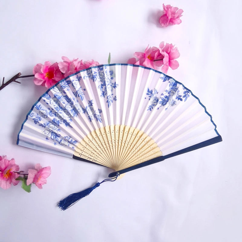 3 Pieces Ancient Style Folding Fan Female Classical Tassel Silk Fan Chinese Style Small Fan Portable Dance Craft National Fashion Fan Student Fan