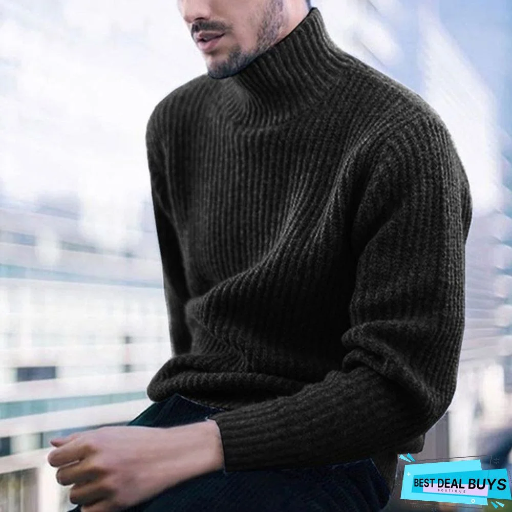 Men's Jacket Pullover High Collar Long Sleeve Knitted Sweater