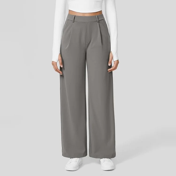 Flex High Waisted Plicated Side PocketStraight Leg Work Pants business pants