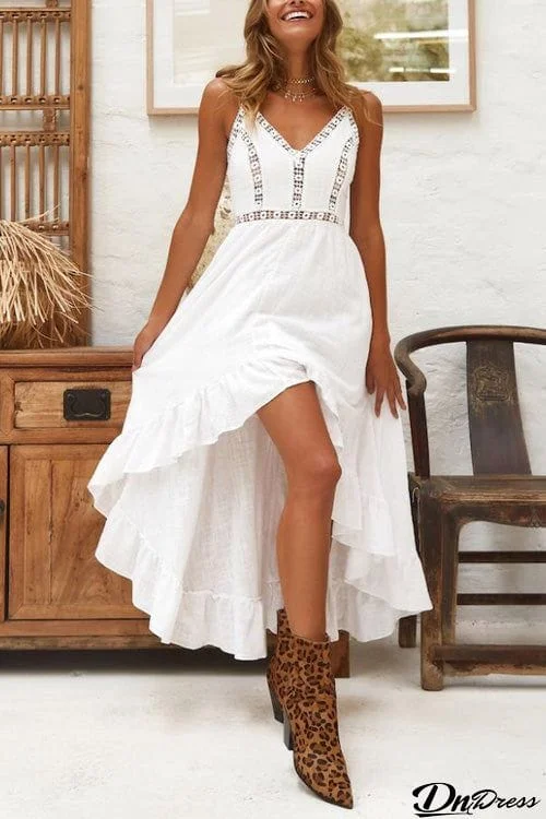 Chic Sling V Neck Sleeveless Dress