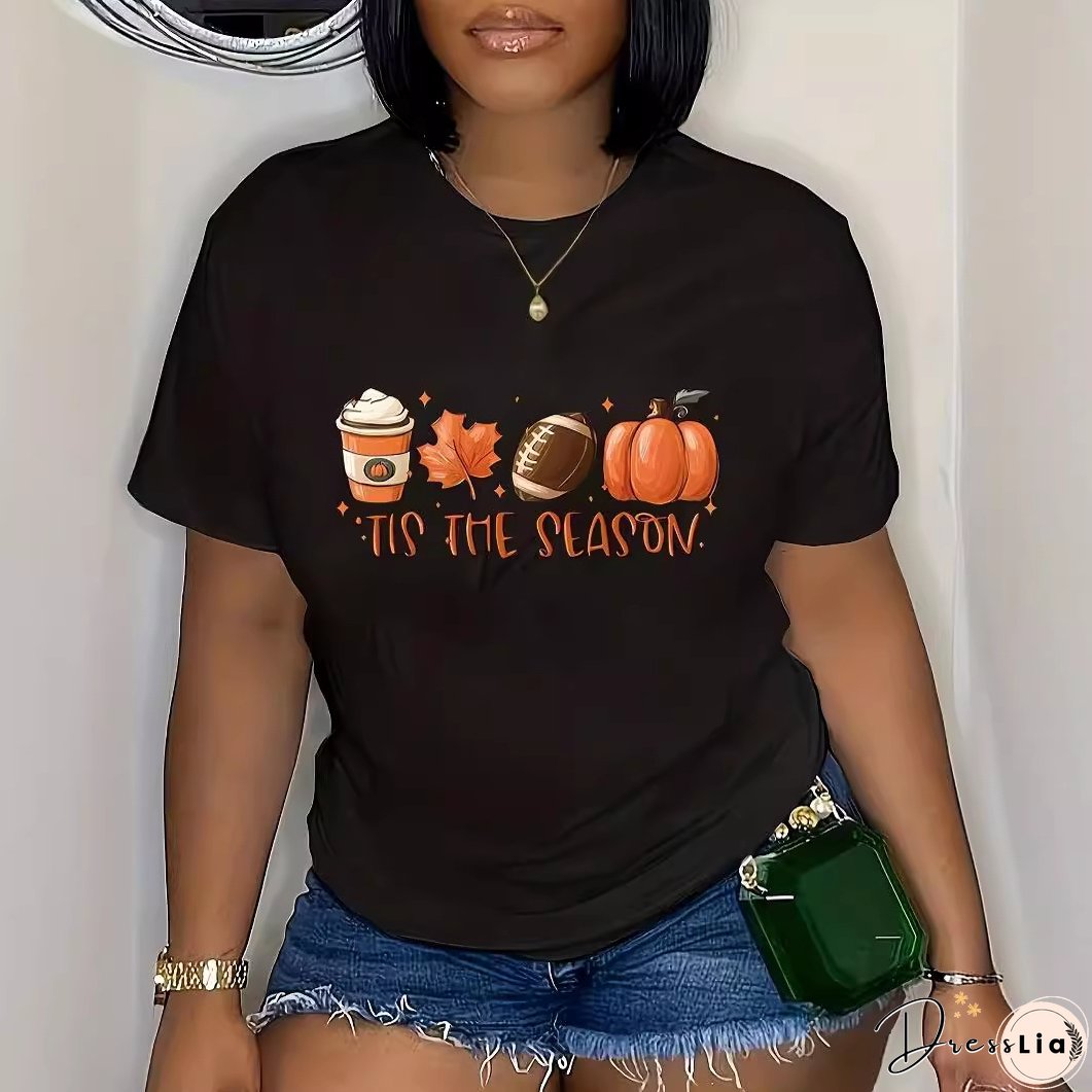 Plus Size Women's Fashion Style Trendy Printed Summer Short Sleeve T-Shirt
