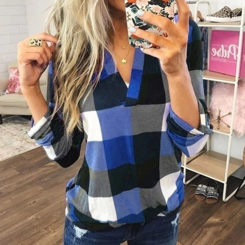2021 Women Shirts Autumn Casual Plaid Shirt For Women Tops And Blouses Long Sleeve Red Ladies Plaid Shirts
