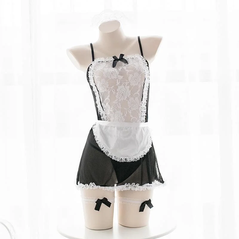 Black/White Lace Maid Cosplay Uniform Dress S12679