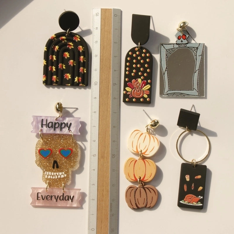 1 Pair Fashion Pumpkin Turkey Skull Arylic Thanksgiving Women’s Drop Earrings