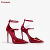 Leather Thin High Heels Hollow Double Adjustable Buckles Strappy Pumps Pointed Toe Women Stilettos 2024 New Summer Shoes Luxury