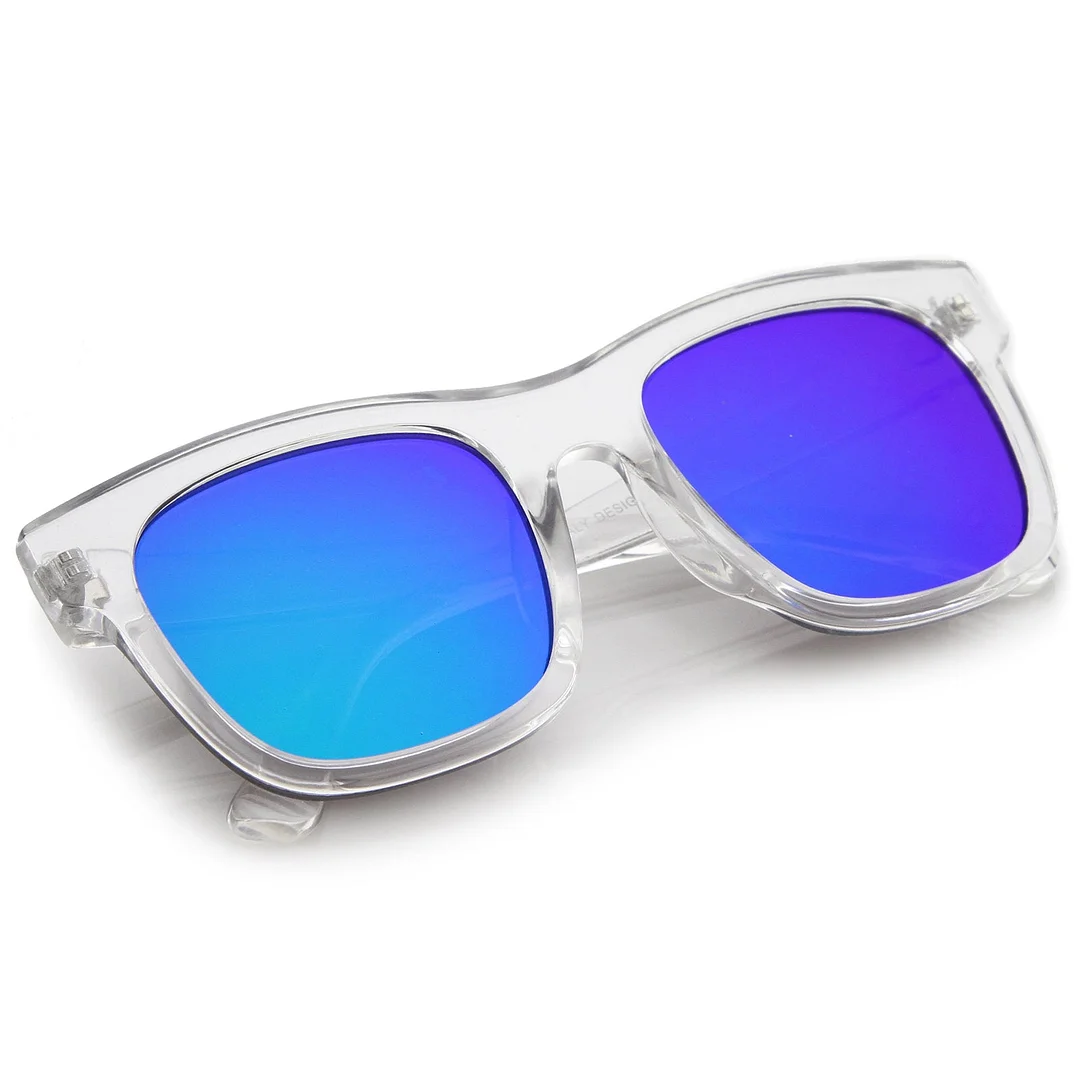 Retro Wide Temple Square Colored Mirror Flat Lens Horn Rimmed glasses 57mm