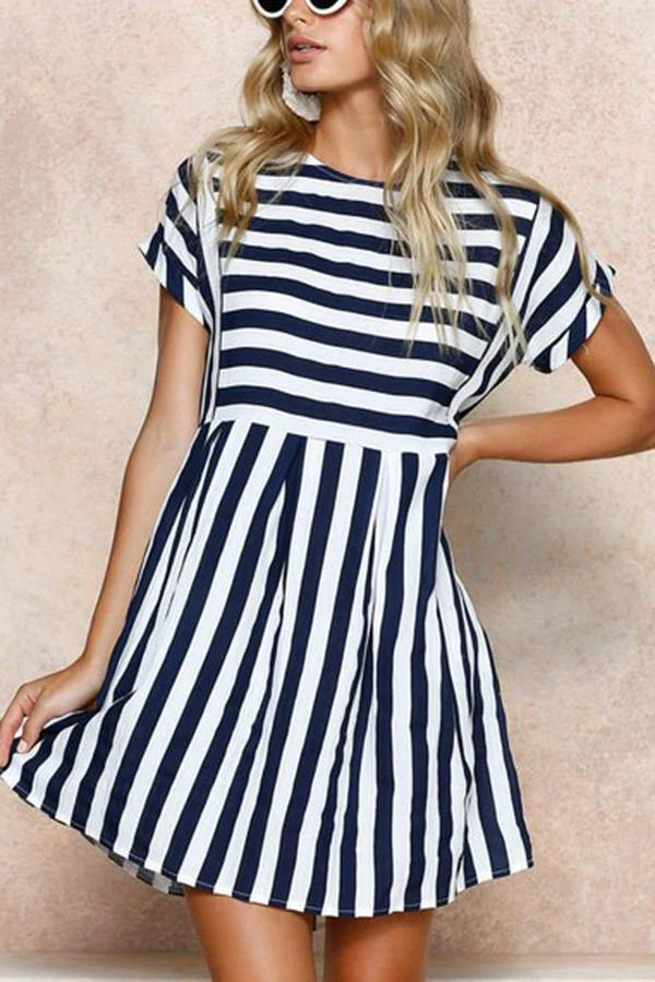 Random Short Sleeves Stripe Mini Dress