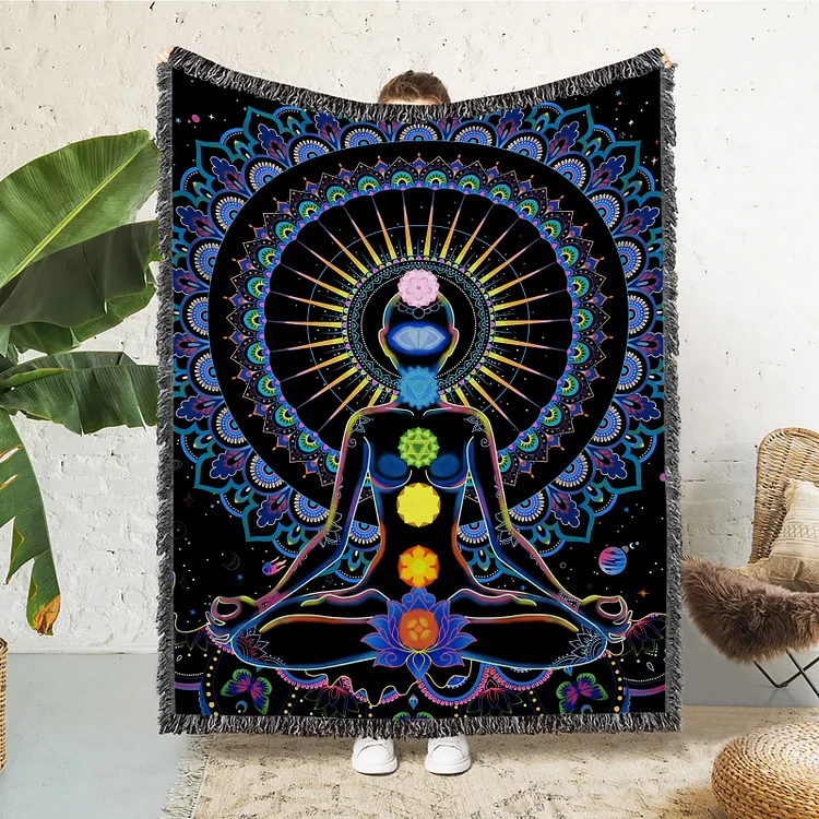 Olivenorma Meditation Chakra Pattern Lace Tassel Tapestry