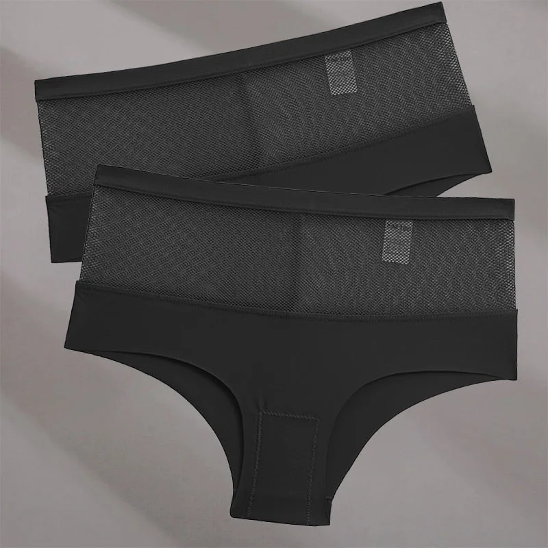 FINETOO 2PCS/Set Seamless Mesh Women Pantys Girls Thongs High Waisted Woman Brief Fashion M-XL Sexy Underpants Lingerie Panties