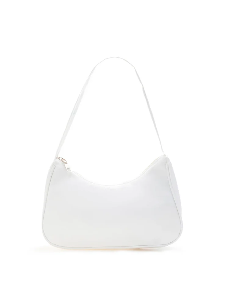 Fashion Solid Color Underarm Bag Women Zipper Retro Nylon Hobos Bag (White)