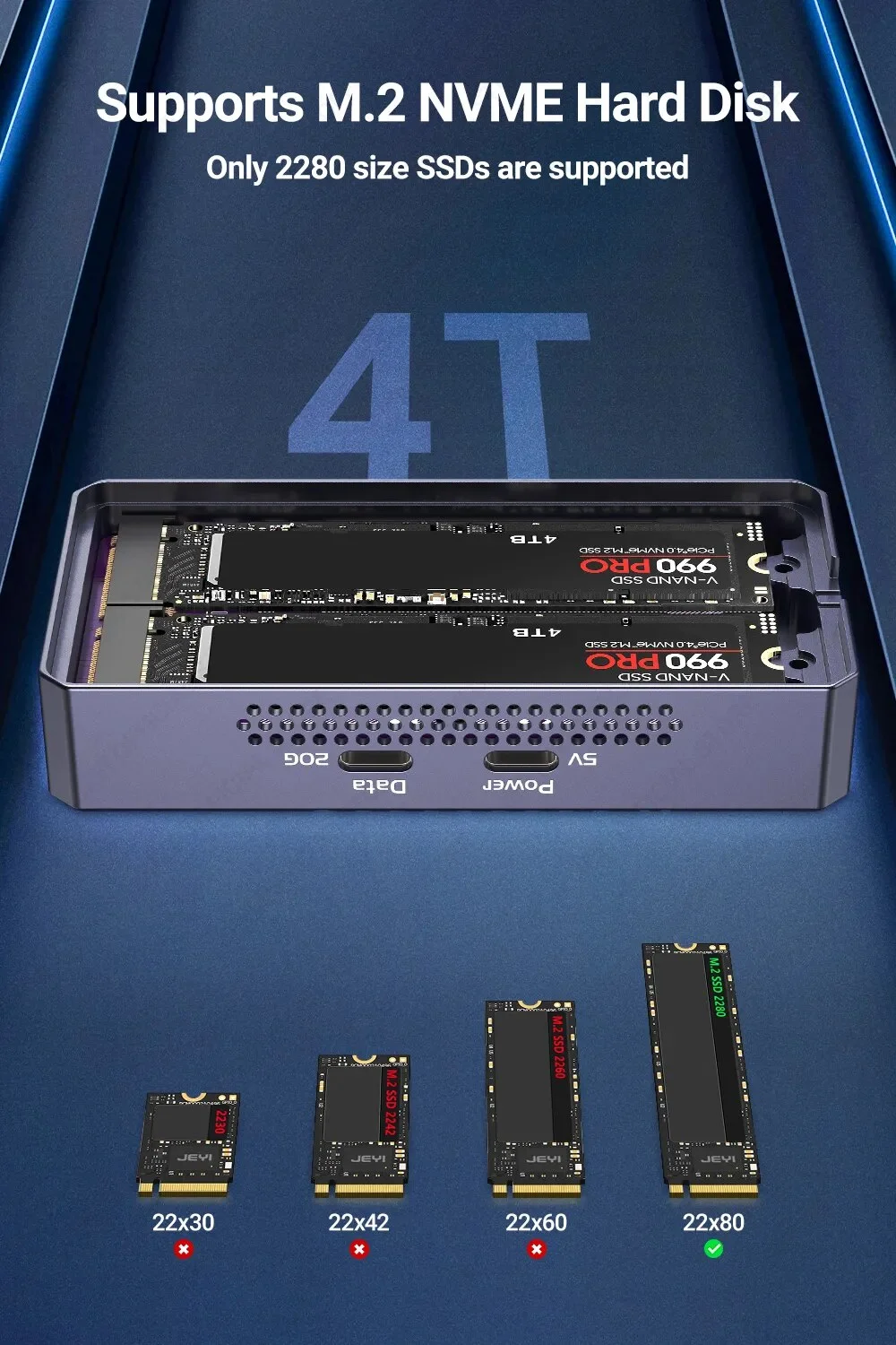 JEYI Dual Nvme Enclosure, 2-Bay Hardware RAID Enclosure, 20Gbps